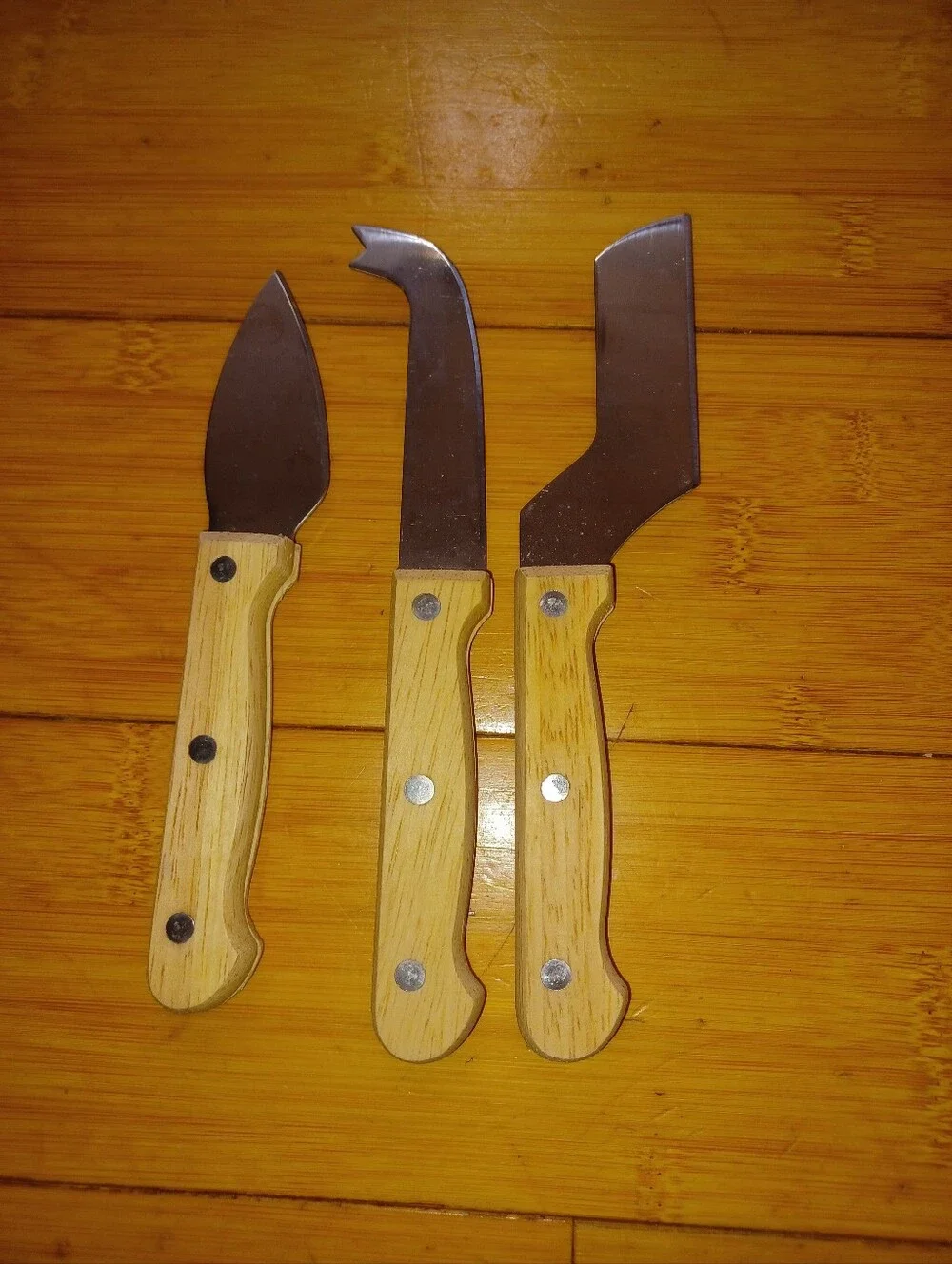 3 Piece Wood-Handle Cheese Knife Set - Natural Wood